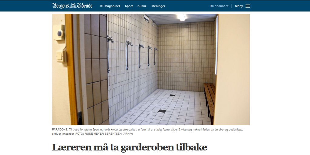 Læreren må ta garderoben tilbake. – Min generasjon ble oppdratt til å tenke at det var naturlig å vise seg nakne for hverandre, sier førstelektor Ove Ronny Olsen Sæle. bit.ly/2EnJp1p @hvl_no <a href="/OsloMet/">OsloMet</a> <a href="/UiB/">Universitetet i Bergen</a> <a href="/UniOslo/">Universitetet i Oslo</a> <a href="/nih_sognsvann/">Norges idrettshøgskole</a> <a href="/Idrettsraadet/">Idrettsrådet</a> @idrett