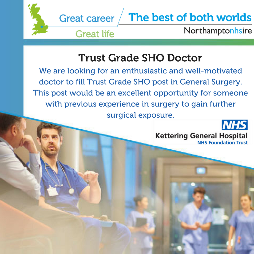 BoBWorldsNN's tweet photo. Kettering General Hospital are seeking a doctor to fill a Trust Grade SHO post in General Surgery.

To find out more about opportunities at KGH, please visit the Best Of Both Worlds website: https://t.co/nbJ9MrF4ZH

#NHScareers #NHSjobs #Hiring #TrustGrade #SHO #Doctors https://t.co/CZpXloVsuM