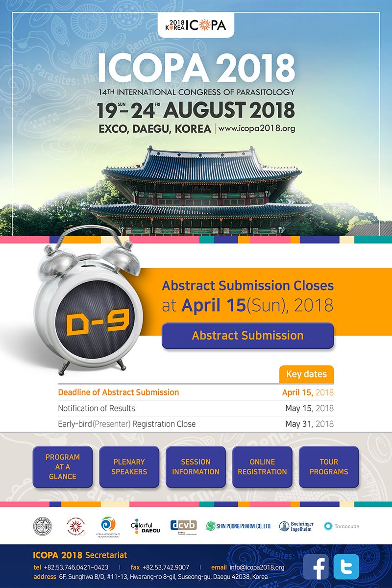 icopa2018's tweet photo. ICOPA 2018 wait for your abstract submission!
Do not forget the abstract submission deadline! (by April 15, 2018)

https://t.co/5Zi8JIrC2n https://t.co/5zvQg7Oo2n