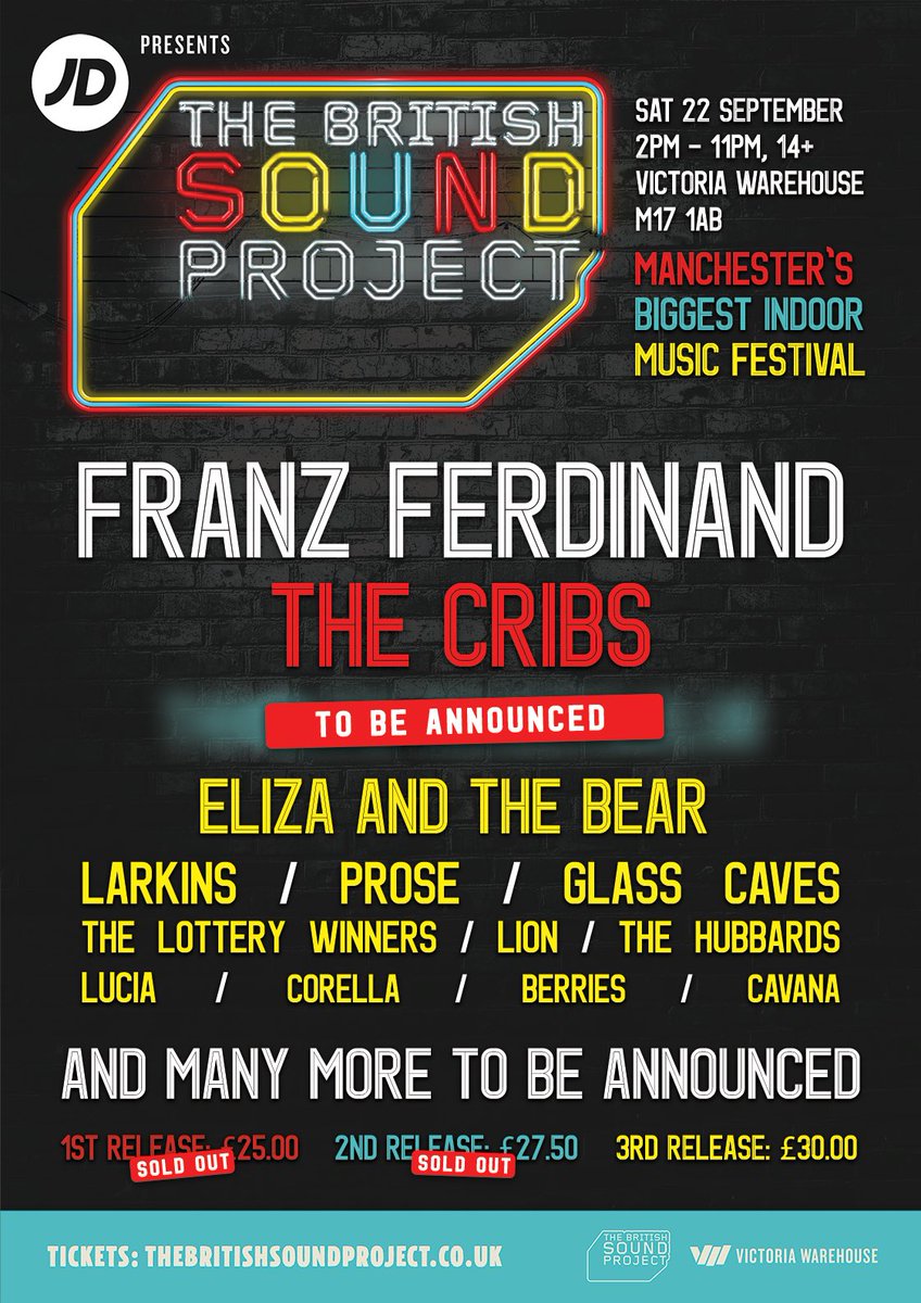 LotteryWinners's tweet photo. ANNOUNCEMENT! Look at this sick gig we’re on in Manchester, @BritProject.
Mint line up with sick bands, like our mates @thecribs, @thehubbards, @LarkinsBand and Franz Ferdinand.
Tickets here: https://t.co/QuoIfFmnPE
#BritProject #TBSP #JDPresents https://t.co/Gi5veKlo1L