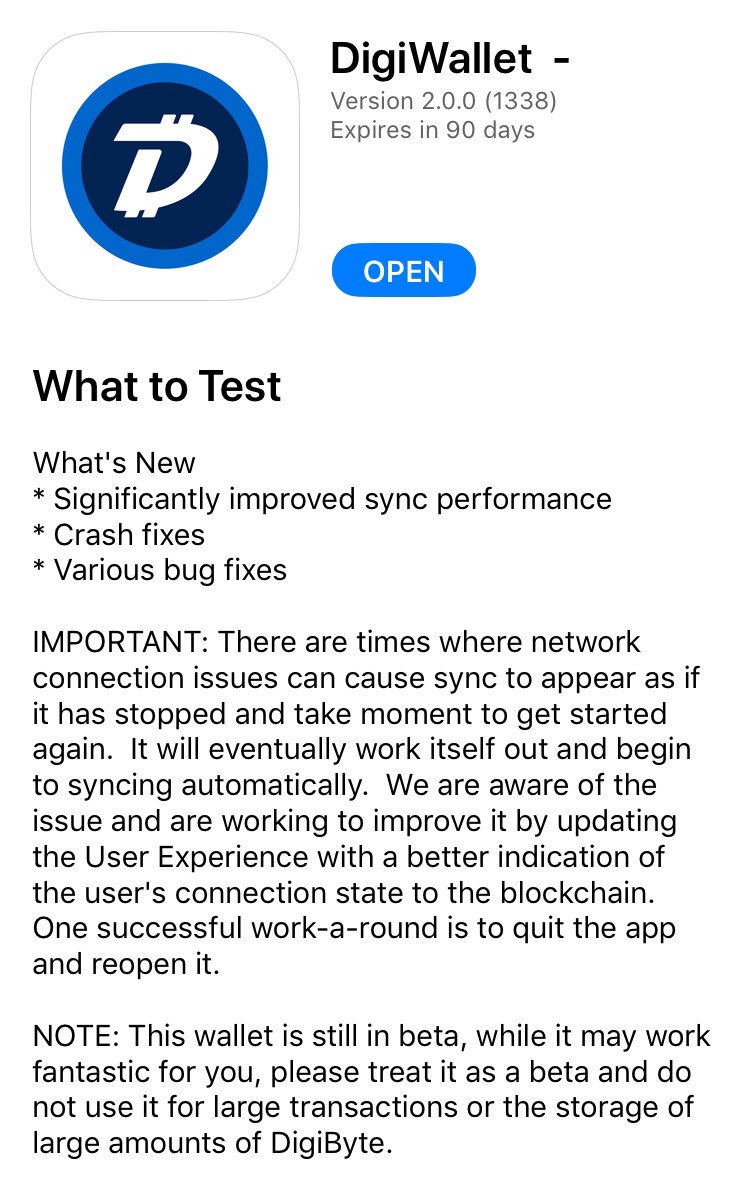 NigelDigiByte's tweet photo. Update your ƊigiWallet for🍏iOS in the TestFlight app. Important updates to Test! #DigiByte #DGB $DGB #Blockchain #SecurityBlockchain #cryptocurrency #iOS #DigiWallet #DigiBytePayment https://t.co/aMtMnY4JOv