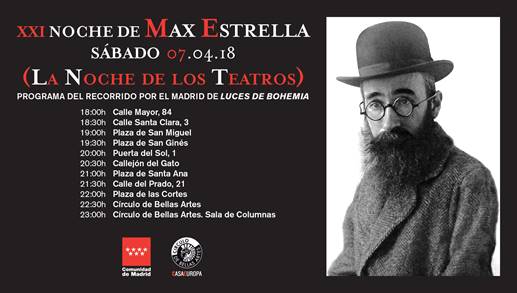 cbamadrid's tweet photo. Recuerda que puedes unirte en cualquier punto del camino tras los pasos de Max Estrella. Tienes los horarios aproximados en esta imagen y en el enlace adjunto además, toda la información de la #NocheMaxEstrella #gratis #cultura https://t.co/vKSrGaMFQF https://t.co/iMilGpJVVQ