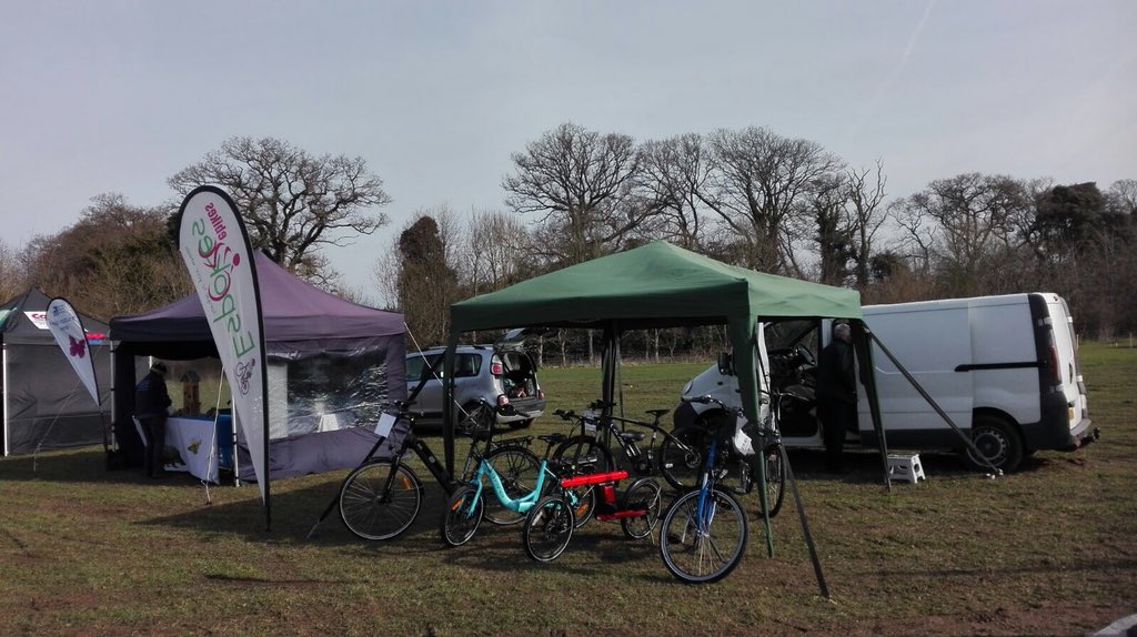 espokescycles's tweet image. All set up at the @AppleTreeEX #caravan and #motorhome show. The sun is shining so come and test ride our #electricbikes