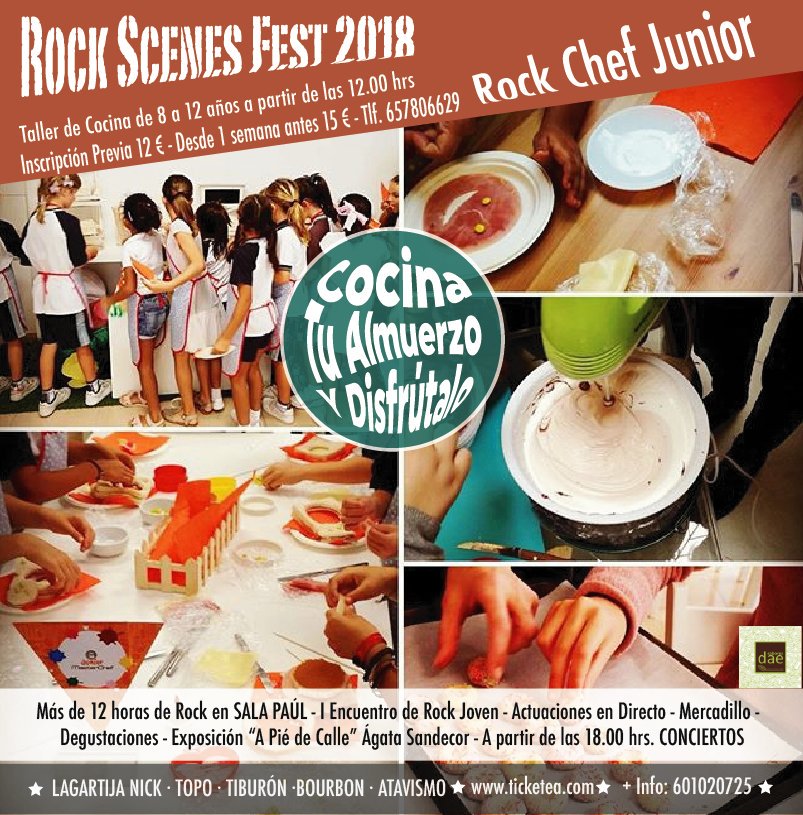 TurismoJerez's tweet image. “Taller de cocina para niños y niñas #RockChefJunior para niños y niñas de 8 a 12 años”
🗓️ Sábado 21 de abril
📍 Sala Paúl
➡️ “Actividad paralela en el festival Rock Scenes” Inscripción abierta
goo.gl/Ekvh76
#VisitJerez #JerezJuventud @RockScenes
