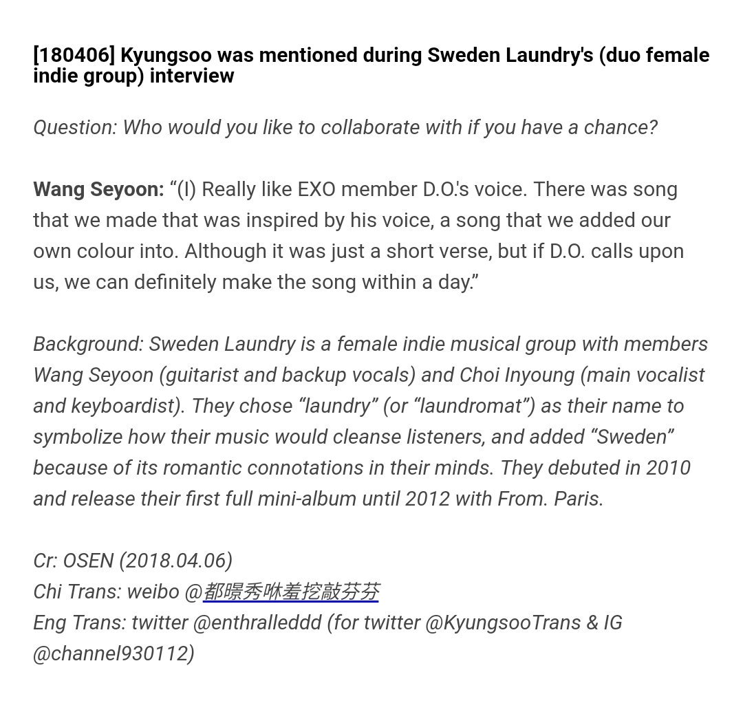 enthralleddd's tweet photo. 180406 #DONews #KYUNGSOO #DO #κ²½μ #λμ€
Is this a lovecall from Sweden Laundry? πππ Can we have #SingerSoo back for a duet?
scr: https://t.co/KRv2khdKvs
#PremiosMTVMiaw #MTVBRKPOPEXO
@weareoneEXO https://t.co/gz46YnIxEZ