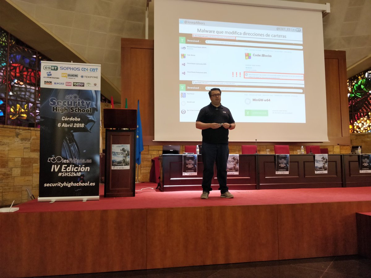 ESET_ES's tweet photo. Minado y fraude en las criptomonedas. La charla de @JosepAlbors en #SHS2k18 #Córdoba https://t.co/daveV5kL97