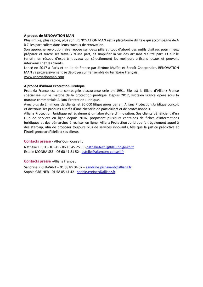 <a href="/AllianzPJ/">Allianz PJ</a> et <a href="/renovationmanfr/">Renovation Man</a> lancent une solution #innovante en #digital sur le marché des #travaux du particulier