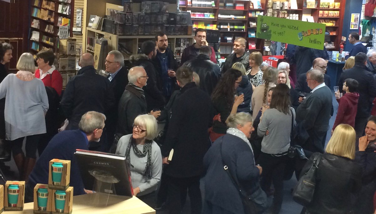 PeterMorfoot's tweet photo. Thanks to Kate, Richard and co @heffersbookshop for launching my 3rd Captain Darac Mystery 'Box of Bones' with such genial aplomb. An almost full house! Another great evening in a great bookshop. @TitanBooks @sheilland @LondonCrimeRev @BBCCambs @BBCcharlie @AdrianPeelCI https://t.co/M9lolkQ5Nr