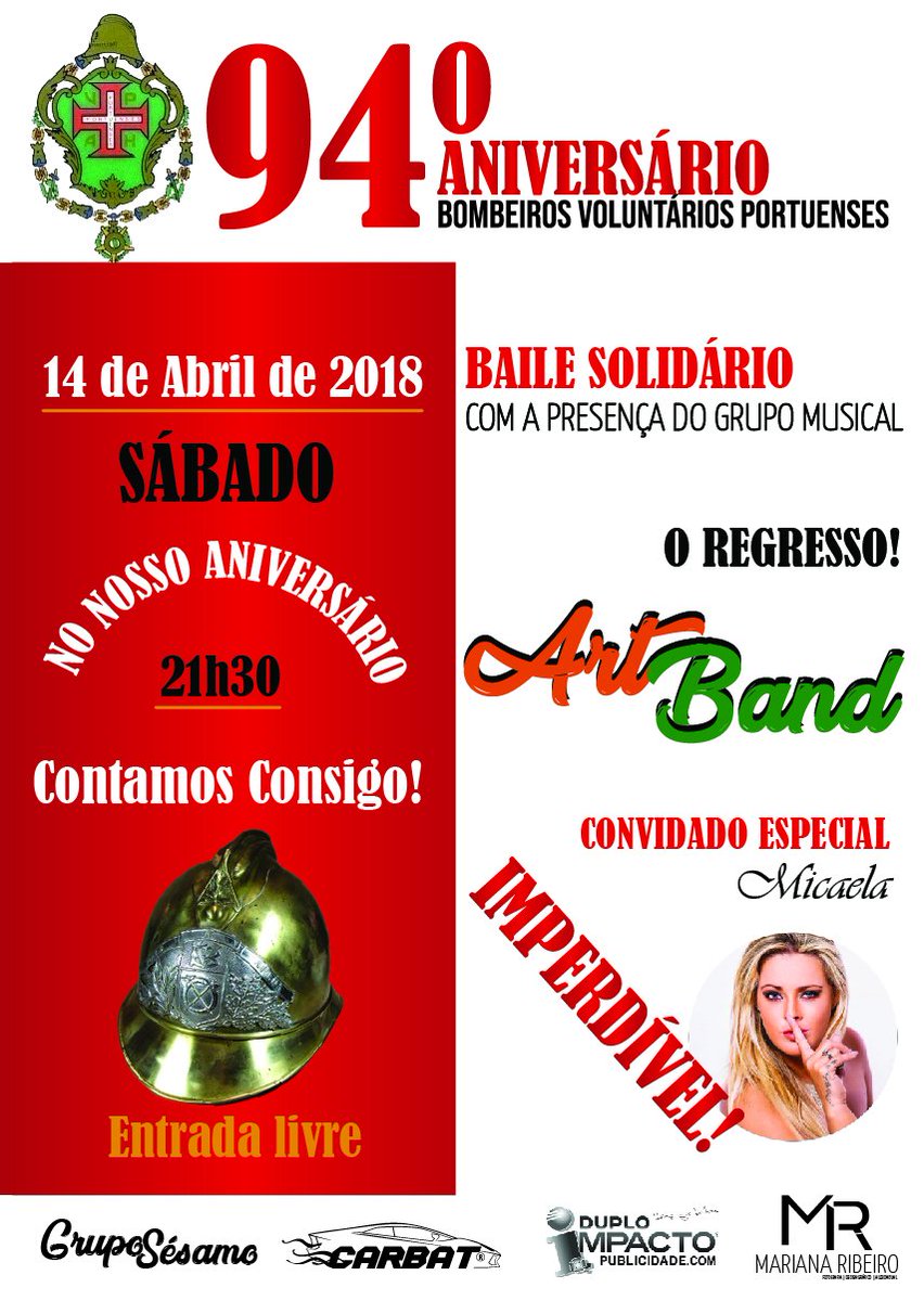 BVPortuenses's tweet photo. Baile solidário do 94° aniversário da AHBVP. Compareça e festeje connosco! Ajude-nos a ajudar! #bombeiros #portuenses #baile #aniversário #artband #micaela https://t.co/d9NxzD4dMv