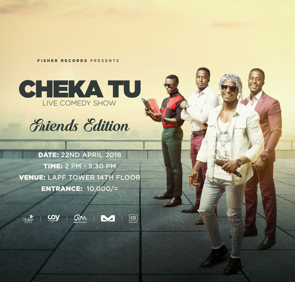 cheka_tu's tweet photo. Friends are like family, come and experience it at CHEKA TU - FRIENDS EDITION by @coy_mzungu 
Don’t miss!!! Sunday 22nd April 2018
__________
#ChekaTu #FriendsEdition #Friends #ChekaTuLiveComedyShow #ChekaTuLCS #CoyMzungu #Tanzania #TanzaniaComedyPlatform #22ndApril2018 https://t.co/ziXHj50vkV