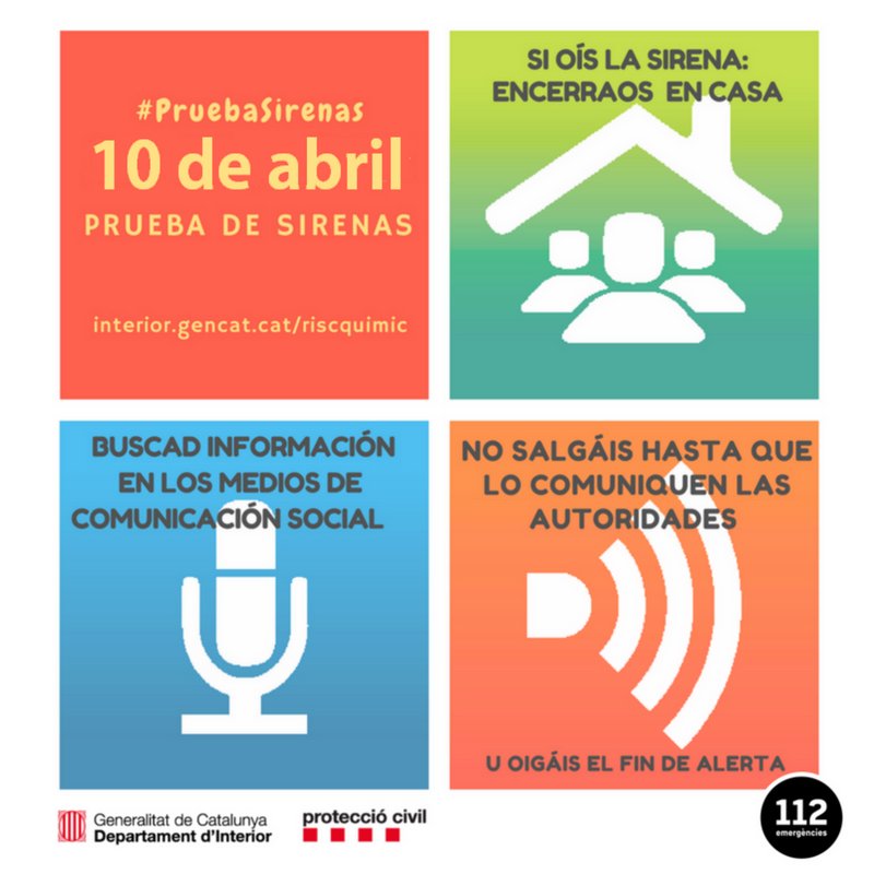 Mañana 10 de abril a las 11.20h sonarán las sirenas de #riesgoquímico Pol. NORTE #TGN en #Perafort, el #Morell <a href="/ajconstanti/">Ajuntament Constantí</a> <a href="/TGNAjuntament/">Ajuntament de Tarragona</a> #VillalongaCamp <a href="/AjuntamentPobla/">Ajuntament La Pobla</a> <a href="/pallaresos/">pallaresos</a> y #Garidells #ProteccioCivil #ProvaSirenes

interior.gencat.cat/es/arees_dactu…