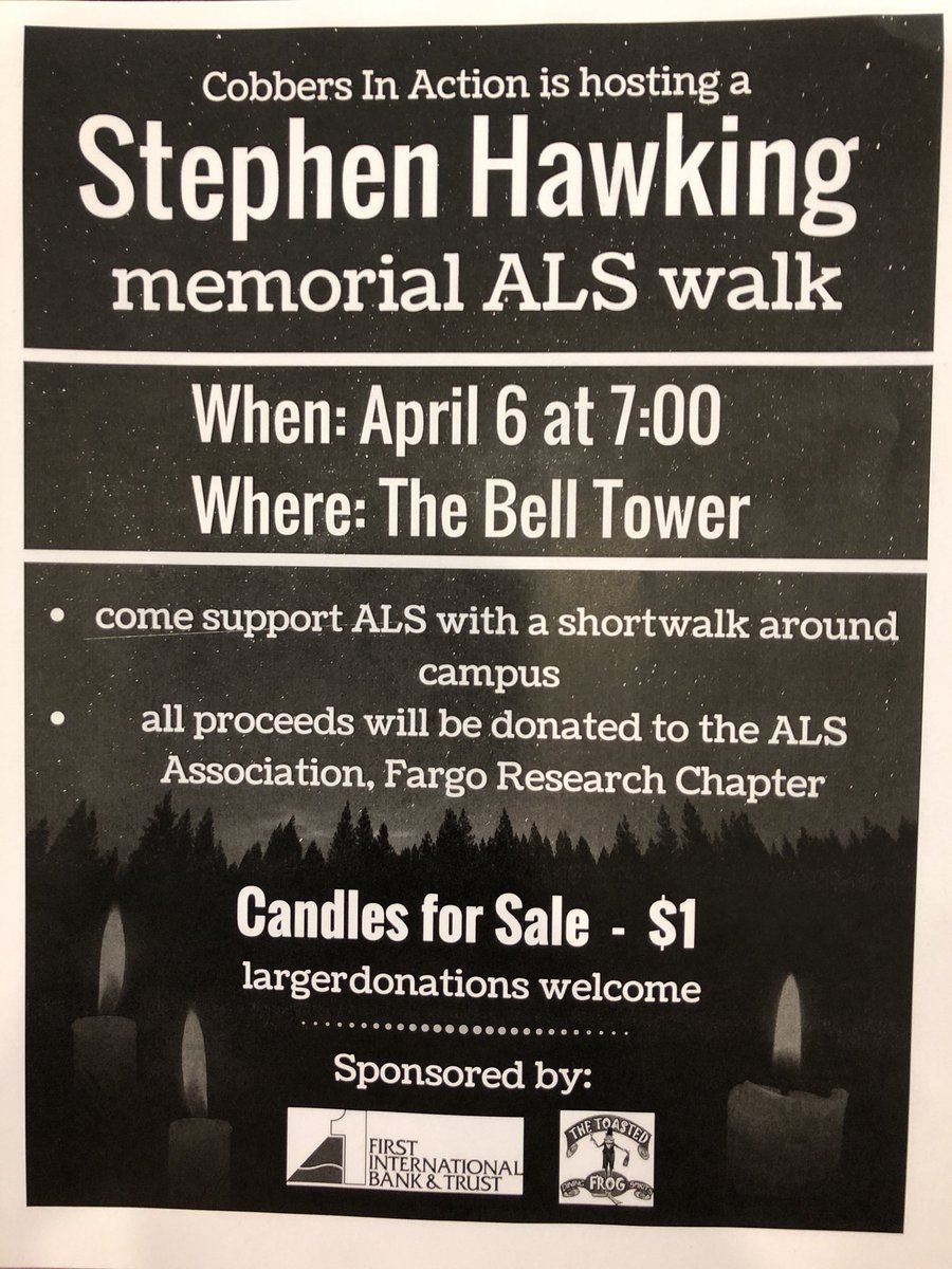 CobbersInAction's tweet photo. Hey everyone! Hope to see you all at the Stephen Hawking memorial walk tonight! https://t.co/5RrrWy25FA