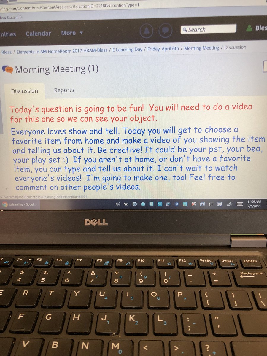 jillbless's tweet photo. #BCSCeLearning Day 3 Who doesn’t love show and tell? Today’s morning meeting #lcschmitt https://t.co/YpzL4reK8X