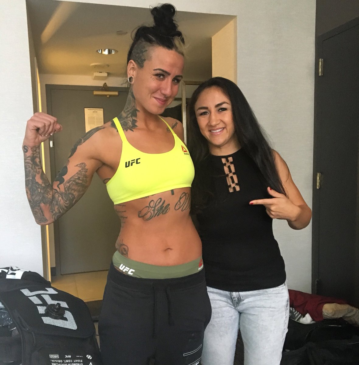 CarlaEsparza1's tweet photo. And @ashleemma is on weight at 125lbs flyweight!!!! It’s on tomorrow night!!👊🏽 #UFC223 #newweightclass https://t.co/PjVJcYkBRx