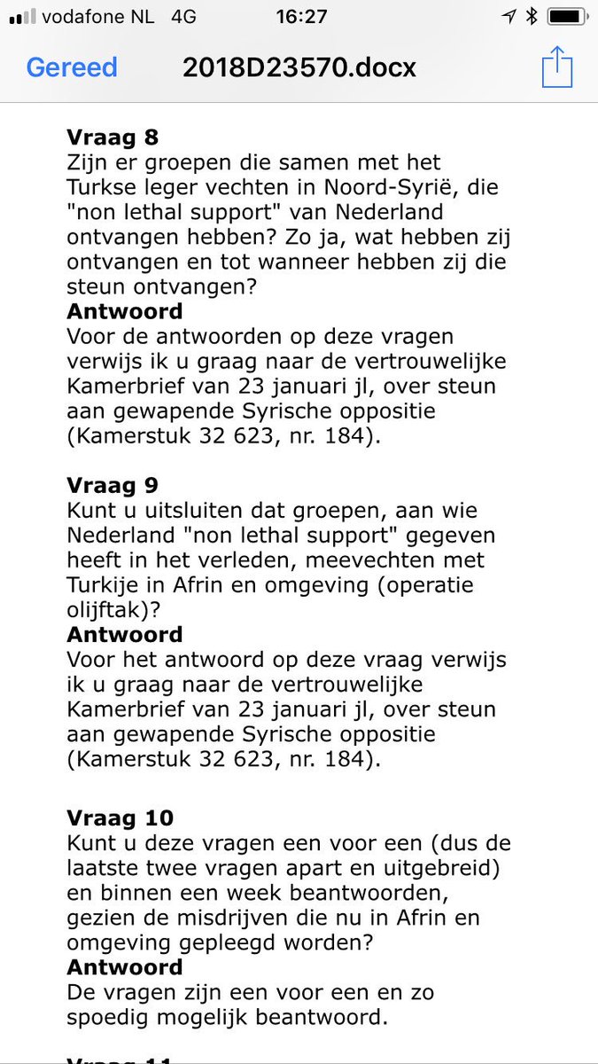 PieterOmtzigt's tweet photo. Blok, Kaag en Rutte kunnen bevestigen noch ontkennen dat er Nederlandse steun (geld en uitrusting) gegeven is aan het Vrije Syrische leger dat samen met Turkije in Afrin vecht 
(Antwoorden op vragen van @Martijncda en mij) https://t.co/wDWDu0grQ7