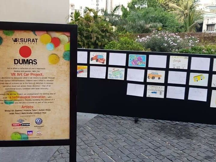 VRSurat's tweet photo. VR Surat's first ever Art Car was unveiled as part of the Art Car Project at #DAP2018. Catch a glimpse of this exciting, artistic evening and don't miss out on an artsy Volkswagen Polo on display at Magdalla Plaza, till 6th May. Only at #VRSurat. #DumasArtProject2018 #Art https://t.co/sADTJIbg18