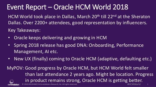 holgermu's tweet photo. ICYMI - [1Slide] Event Report - @Oracle #HCMWorld 2018 Dallas - Steady Course  https://t.co/0NxP6XneNo #FutureofWork #nextGenHCM https://t.co/Sr67kf17aY