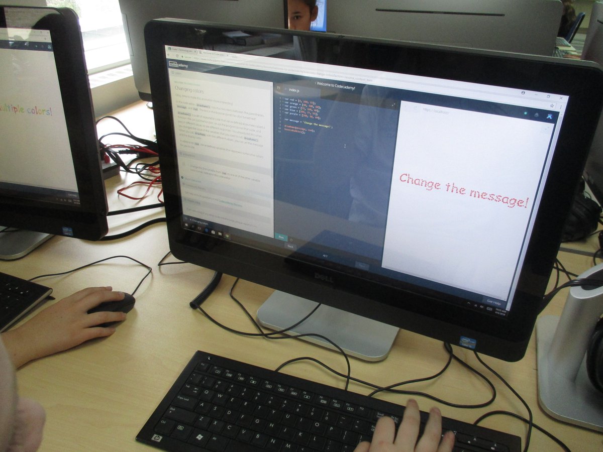 CathyisRetired's tweet photo. Grade 5s @branksomehall exploring Python programming using Codeacademy. #GirlsWhoCode #learntocode https://t.co/Usj2X6nkAH