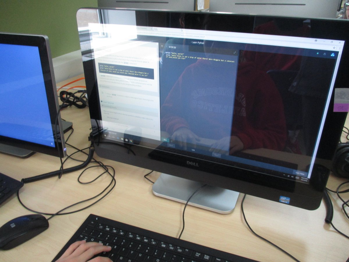 CathyisRetired's tweet photo. Grade 5s @branksomehall exploring Python programming using Codeacademy. #GirlsWhoCode #learntocode https://t.co/Usj2X6nkAH