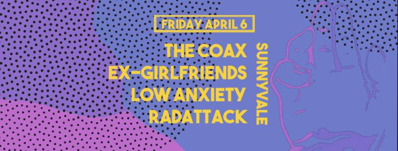sunnyvalebk's tweet photo. TONIGHT! Join us at 7:30pm for an evening with The Coax, @exgirlfriendsBK, @lowanxietyband and @radattck! $10 at the door and ALL AGES!!! https://t.co/svMdIh7pu8