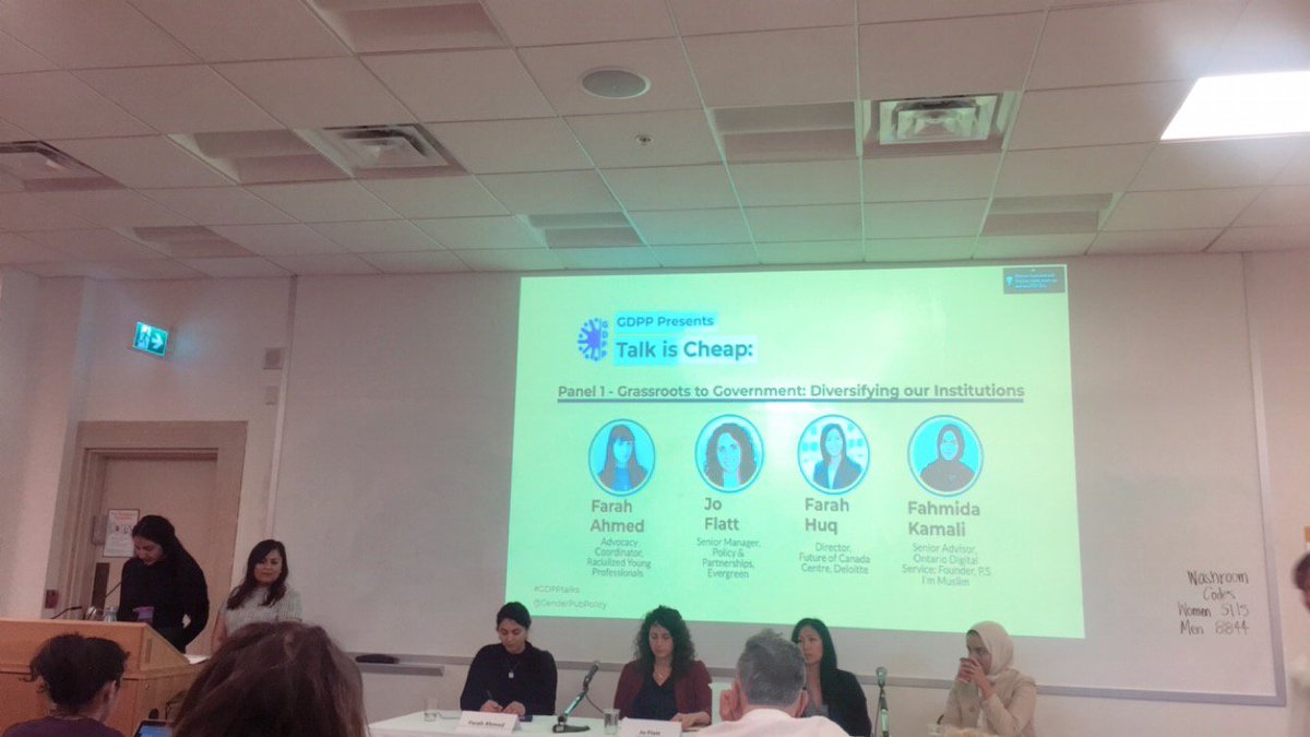 samirabasir's tweet photo. Super excited to hear from this impressive panel about diversifying our institutions @farahfeels @fahmidakamali @JoFlatt &amp; Farah Huq #GDPPtalks @GenderPubPolicy https://t.co/j8uqP3dOly