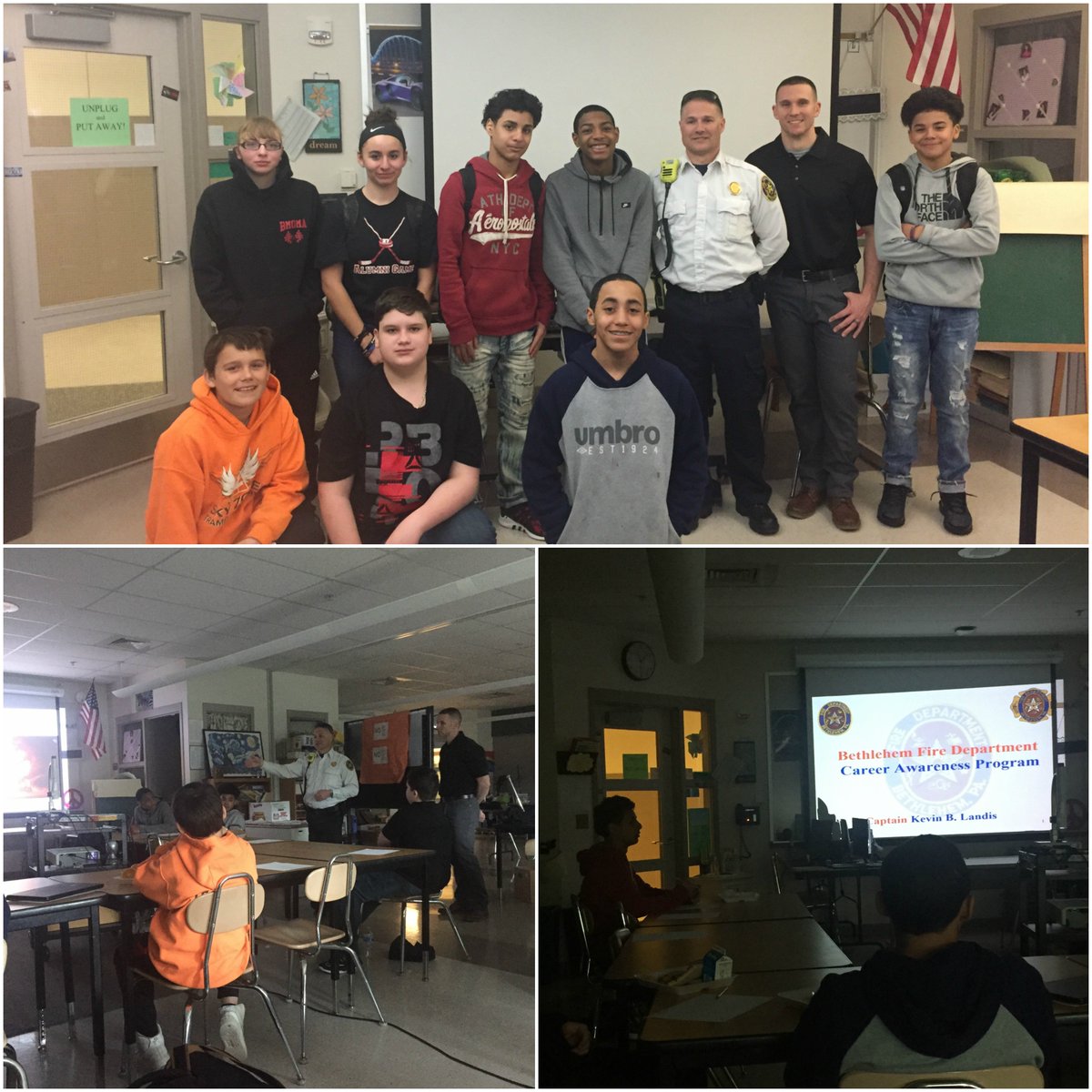 NortheastReads's tweet photo. Busy week at the 8th grade career cafe! Students spoke with a Bethlehem firefighter, a doctor of sports medicine, and Northeast's very own @ThouzandFloyd and his team about the entertainment industry! Never too early to start thinking about the future! @BASDnortheast https://t.co/7TzMpiHZaq