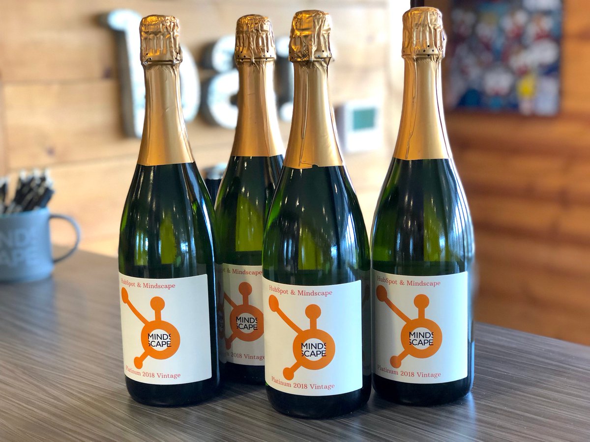 WeAreMINDSCAPE's tweet photo. Shoutout to Anna and Adrianne at @hubspot for our sweet #MINDSCAPE Platinum Status bubbly! 🧡🥂
.
.
.
#poppingbottles #HubspotPartner #WeAreMINDSCAPE #MindsofMINDSCAPE https://t.co/PiKIqGh4O8