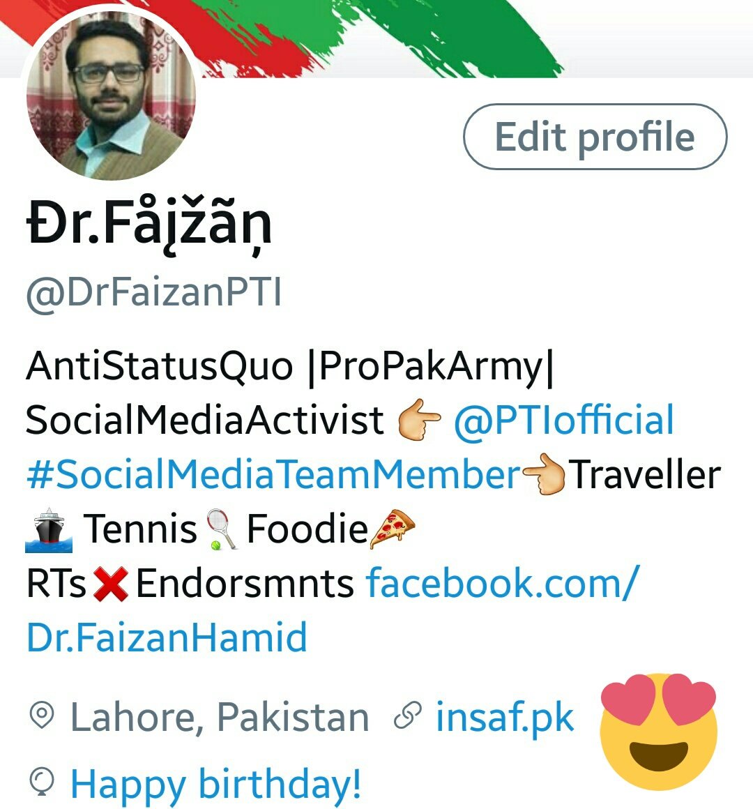 DrFaizanPTI's tweet photo. Thanks @premiumbusiness @Twitter for wishing on my #BirthDay. 😘
#ThanksYouTwitter https://t.co/EOPmC4vLcc