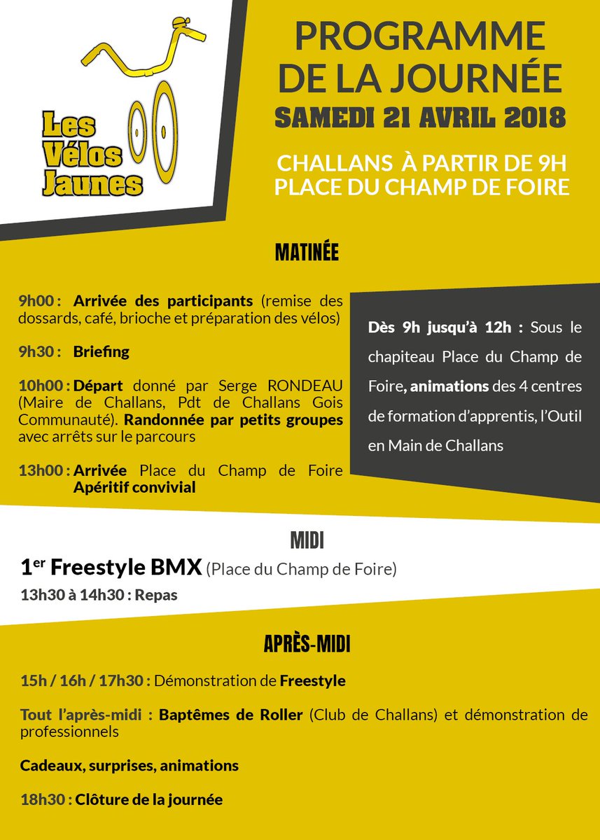 FabienMousset's tweet photo. A #CHALLANS, démonstration de #Freestyle BMX le 21 avril 2018, place du Champ de Foire : un événement Les Vélos Jaunes ! https://t.co/t8B0fN4j2P