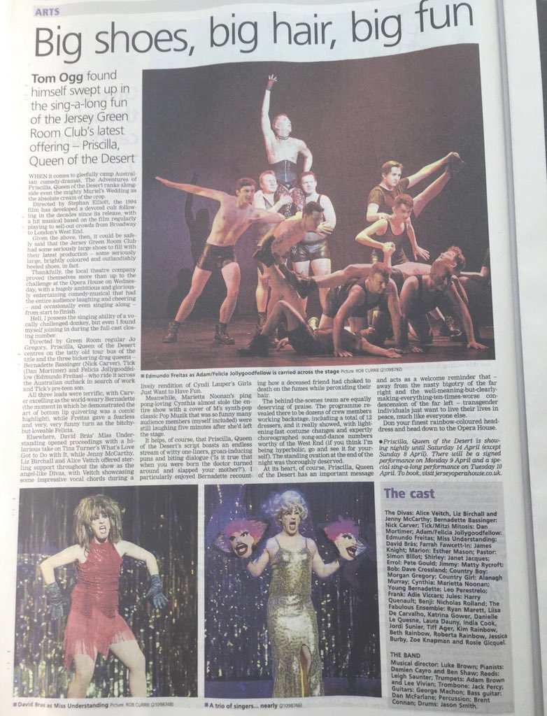 J_GreenRoomClub's tweet photo. 🤩 JEP REVIEW ����
‘Priscilla Queen of the Desert’ 

👠 BIG SHOES, BIG HAIR, BIG FUN!

TICKETS ARE SELLING FAST! Get yours now! 

T: 01534 511115 @JerOperaHouse https://t.co/08YnK97kmP
