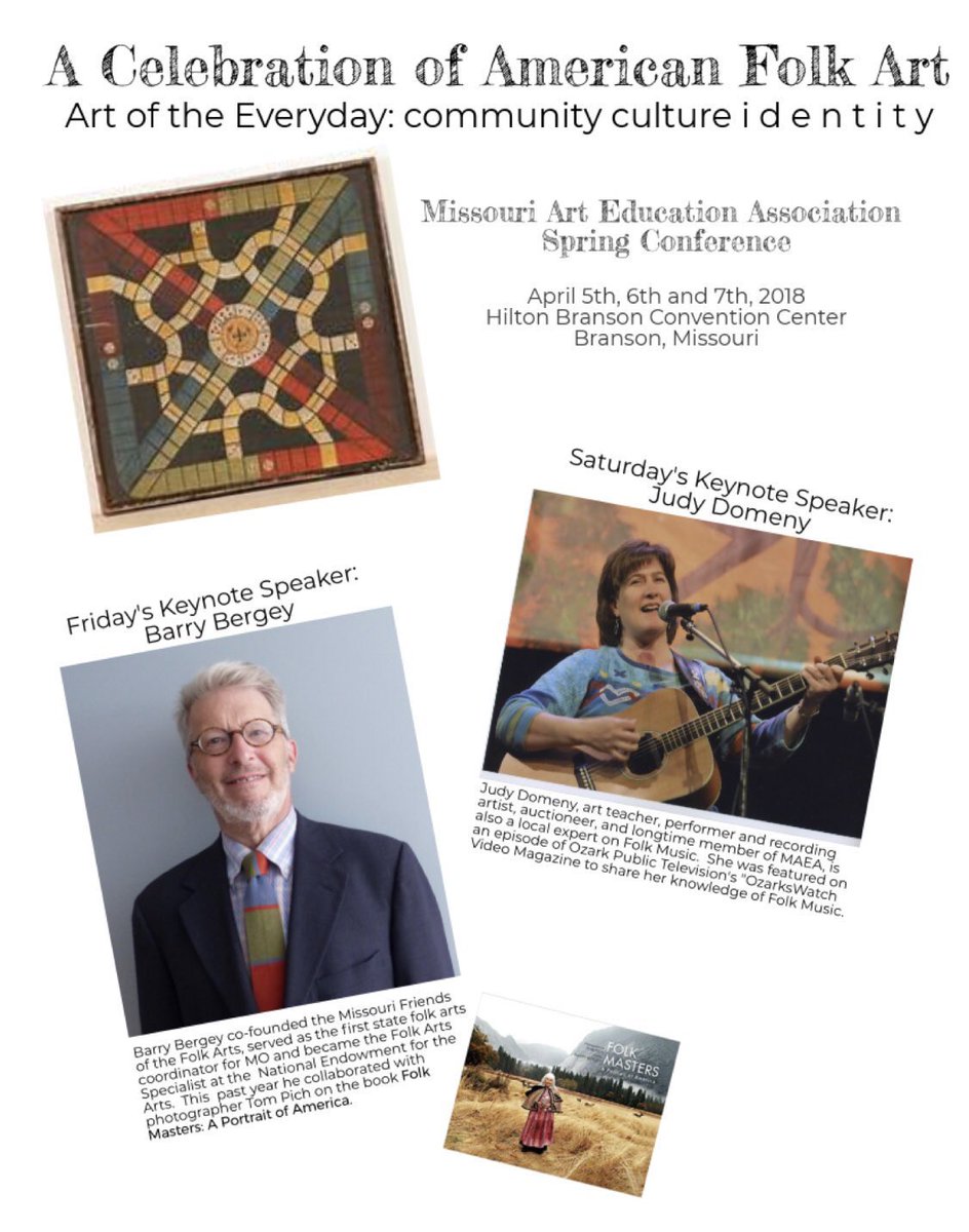 MAEAarteducator's tweet photo. Missouri Art Education Association’s Spring Conference celebrates American Folk Art. Share your experiences at the conference today using the hashtag #MAEABranson and #MoArtEd https://t.co/k0MmhFMyLv