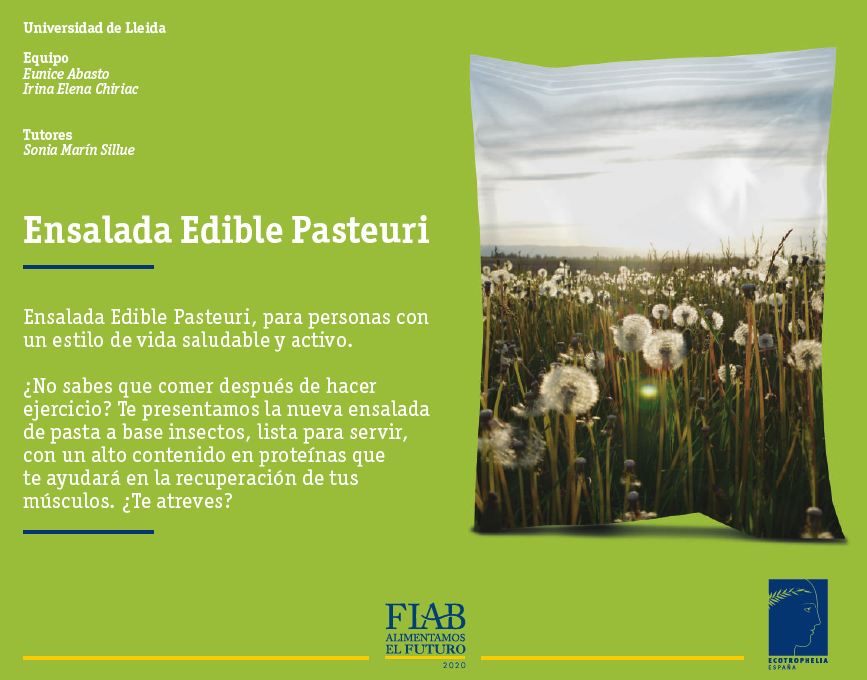 esFIAB's tweet photo. El último finalista del #concurso de #Ecotrophelia España 2018 nos llega desde la @UniversitatLlei ¡Una ensalada de pasta a base insectos con un alto contenido en proteínas! #EnsaladaEdiblePasteuri! @Ecotrophelia_ES https://t.co/WWKrcvpMGK