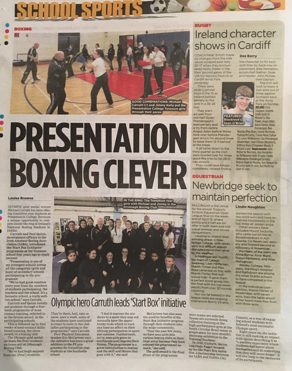 Pres_Terenure's tweet image. Fantastic article in the Herald yesterday highlighting the great Boxing programme that our TYs do during their PE classes with Michael Carruth! @tyyearireland @cdetbscc @dublincityGAGA @dccsportsrec @IABABOXING #GettingActive