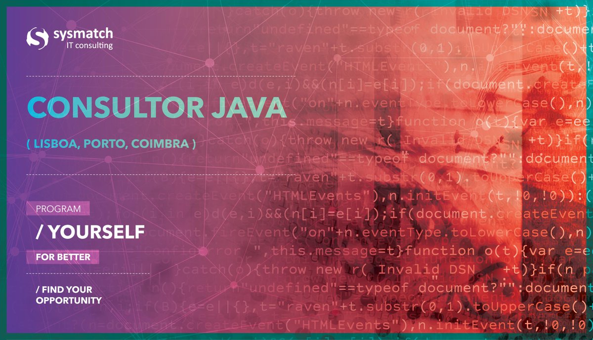sysmatch's tweet image. Have you ever dreamed of living a true adventure?
We have a core universe for you.
Apply to this job opportunity: emprego@sysmatch.com
#Sysmatch #Java #javaconsultant #joboffer #job #emprego #tecnologia #tech