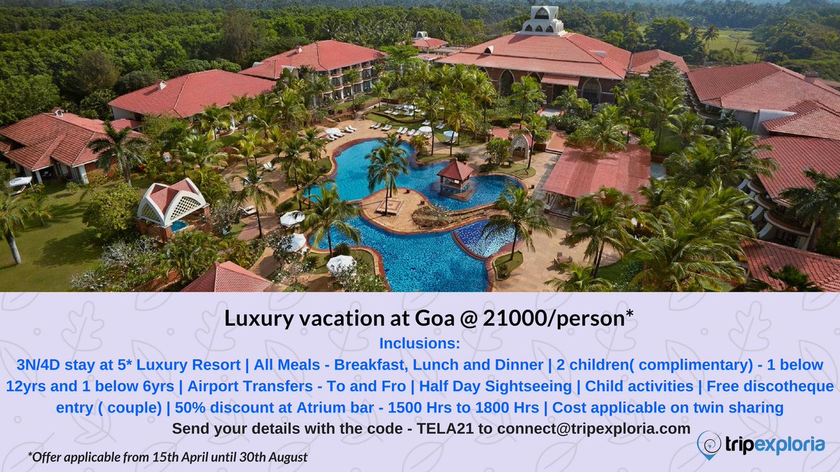 tripxploria's tweet image. Luxury Vacation at Goa Just for 21k/person - #GoaCalling #Vacation #LetsTravel #Travel #WanderLust #BeachHounds #Trip #SummerVacation #ShortTrip