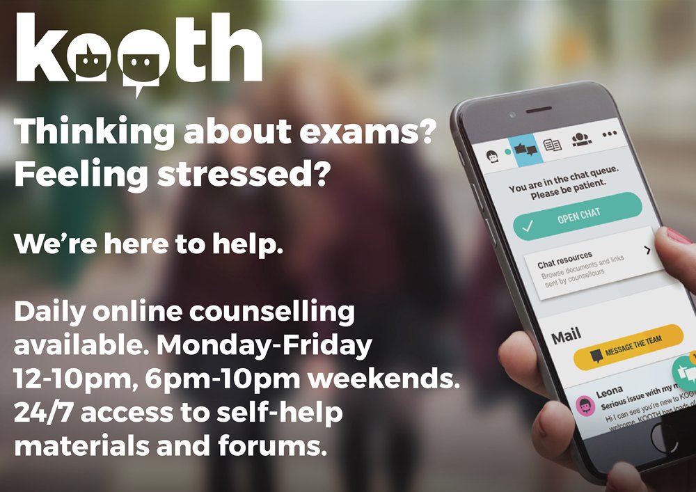 WUC_Wellbeing's tweet photo. With exams just around the corner, you may be feeling stressed or anxious. If this is getting too much, pop into the @writtleofficial Wellbeing Office or you could access free, safe &amp; anonymous support online, with Kooth, at https://t.co/6ShieciJTR Look after your #MentalHealth https://t.co/heqAguILTA
