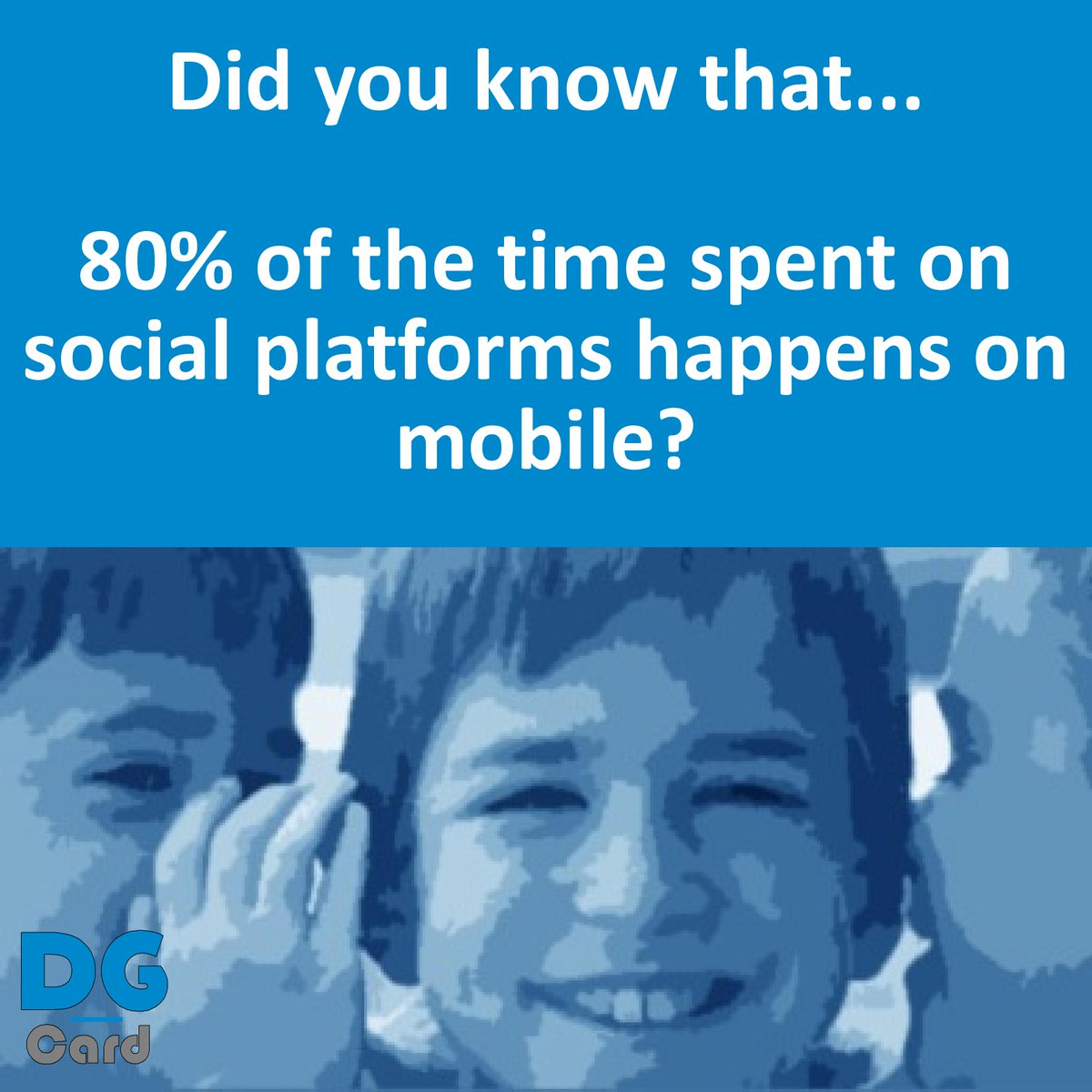 DG_Card's tweet image. @DG_Card Did you know that 80% of the time spent on social platforms happens on mobile? #SocialMedia #Mobile Source: socialpilot.co/blog/social-me…