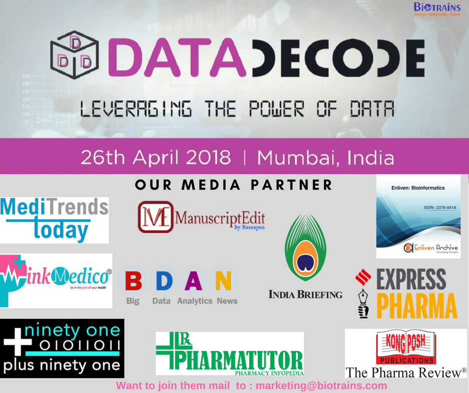 Biotrains's tweet image. #DATADECODE : Leveraging the Power of Data on 26th April 2018, Mumbai.
Meet our partners for upcoming event DATADECODE.
Do you want to join them and being our media partner; mail on "marketing@biotrains.com" or "info@biotrains.com"
Check the event on : datadecode.biotrains.com