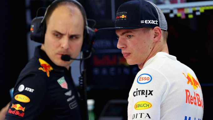 Max Verstappen chats with race engineer GP during FP1 at the Bahrain Grand Prix