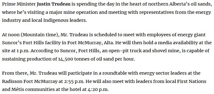 CBrentPatterson's tweet photo. The Hill Times reports that PM @JustinTrudeau will be visiting the #tarsands today! #StopKM #StopLine3 #NoKXL #UNDRIP #FPIC #DefendTheWater #ProtectTheInlet #climatejustice #ParisAgreement #100possible #KeepItInTheGround #renewables https://t.co/3Bp5YumGQ8