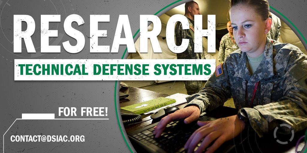 DSIAC's tweet photo. Interested in new technology? Need more information for a proposal or project? @DSIAC offers 4 hours of free research with boundless resources & experts to give you the answers you want! Fill out a Technical Inquiry here: https://t.co/obh0KWahnM #DoDResearch #DoD #Research https://t.co/cXoWGX6gaW