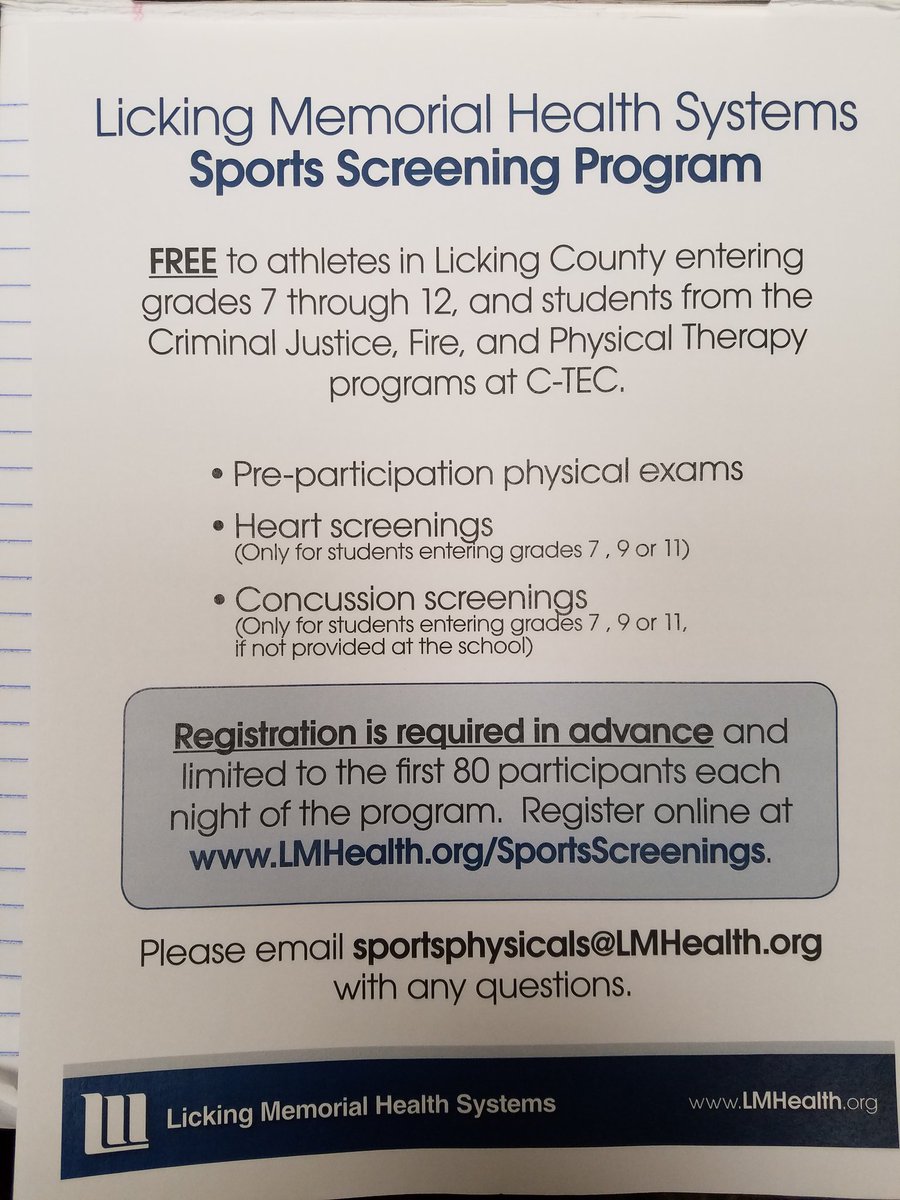 HMSCheerleading's tweet photo. Be sure to take advantage of the FREE sports screenings! Registration is required! Registration should open up on Monday, April 9th. https://t.co/wGf5i96yql