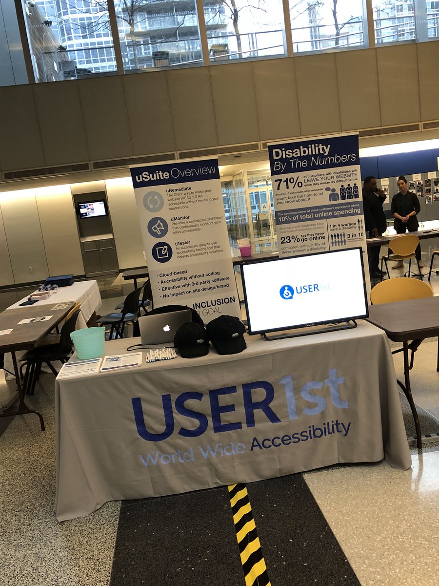 User1st's tweet photo. Manu &amp; Dan are up bright and early at the CUNY Accessibility Conference! Are you attending @CUNYAccessCon? Stop by, say hi and drop your card to win a @Starbucks or @amazon gift card! #accessibilitytechnology #a11y #webaccessibility https://t.co/WxmYhDAeBB
