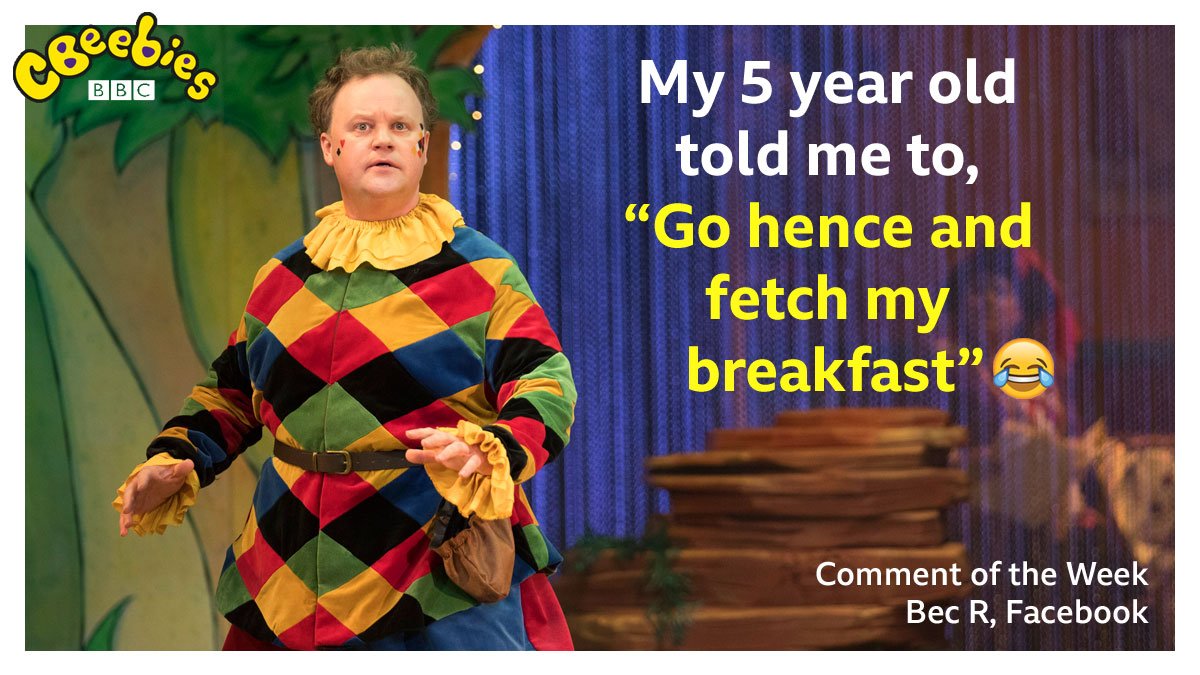 CBeebiesHQ's tweet photo. RT iif your child has turned into a mini Shakespeare after watching CBeebies The Tempest!
π€£π€£π€£
#CBeebiesTheTempest
#CBeebiesCoTW https://t.co/JfTj2bgJWp