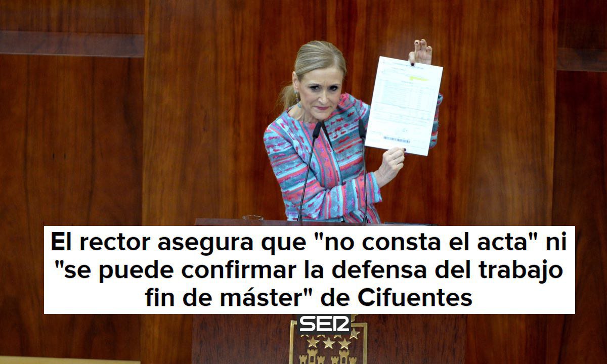 A la vista de las declaraciones del rector de la URJC, quedan claras 3 cosas:
1) Cifuentes mintió en su currículum
2) Cifuentes mintió en sus primeras explicaciones oficiales
3) Cifuentes mintió en su comparecencia parlamentaria
Nadie puede tolerar esto. Debe dimitir. Hoy mismo.