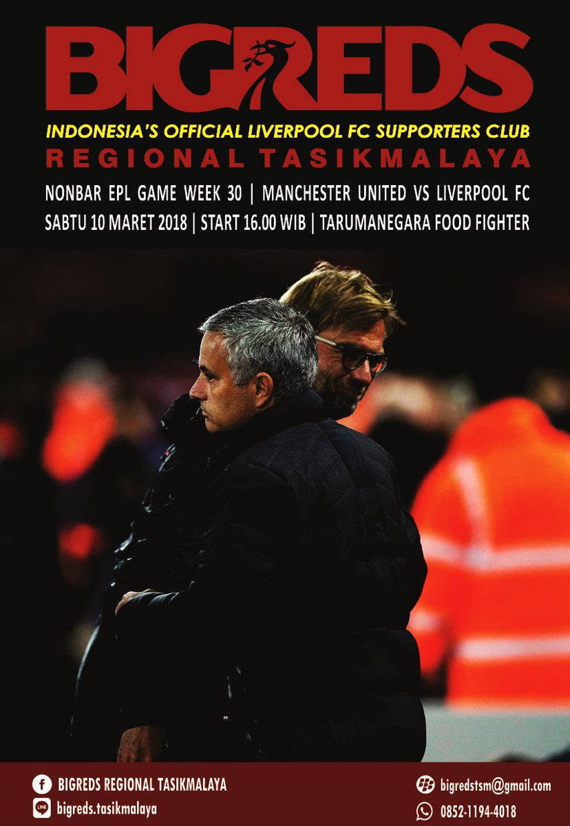 Nonbar  Bigreds Regional Tasikmalaya
Everton Fc Vs Liverpool Fc | Sabtu, 7 April 2018 | Kick Off 18:30 WIB | Queen Box Cafe ( Jl. Dr Sukardjo No 29 Samping Budi Sport ) | HTM 13k ( Include Softdrink ) | Doorprize Tshirt Bigreds Tasikmalaya
#LFC #BIGREDS #YNWA #ANAKBIGREDS