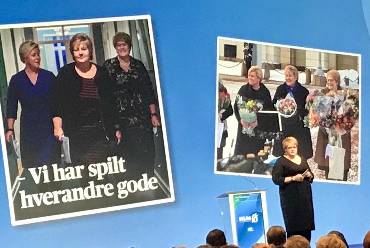 Bra dame på besøk hos oss på #hlm18 og snakker om klima, integrering og kampen mot barnefattigdom 💚 💙 En god regjering ble bedre med @Venstre og @Trinesg