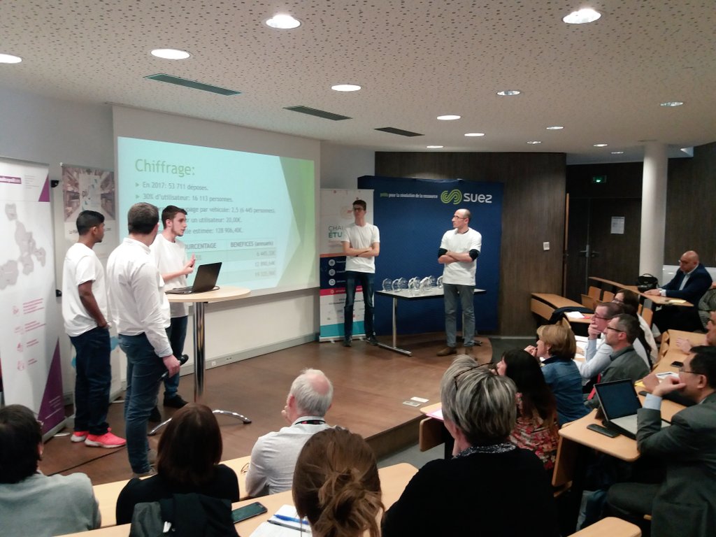 PilesLogistique's tweet photo. C'est parti pour les présentation des travaux!  Première équipe: Une application collaborative inspirée de #BlaBlaCar pour mutualiser les collectes de déchets entre les utilisateurs #ChallengeLogConnect18 https://t.co/ZfNoB0mpiR