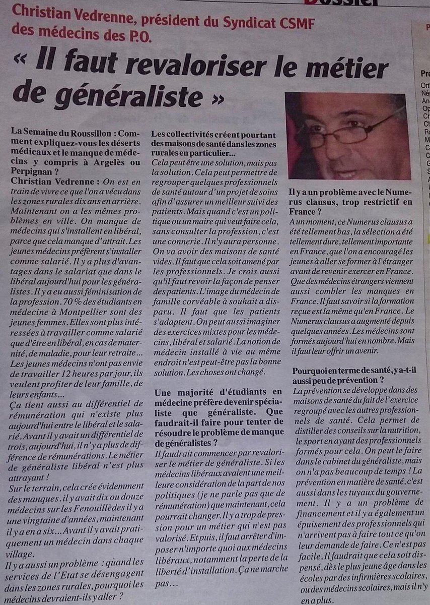 CSMF_officiel's tweet photo. #DesSoinsPartoutEtPourTous Pour que chaque Français puisse avoir accès à un médecin près de chez lui, il est impératif de redonner de l'attractivité à la médecine libérale. On en parle avec @vedrenne66, dans @LaSemaineduRous. https://t.co/yUbQCUdfCB