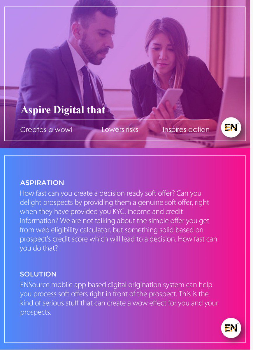 ENTiger_Digital's tweet photo. Decision ready soft offer can create a wow for your prospects and increase their chances of buying your product. That's the power that digital should unleash.
https://t.co/R5uk6DpDEw
#DigitalBanking #Digital #EnterpriseTiger #ENTiger #ENSource https://t.co/d38Wo81Gn2